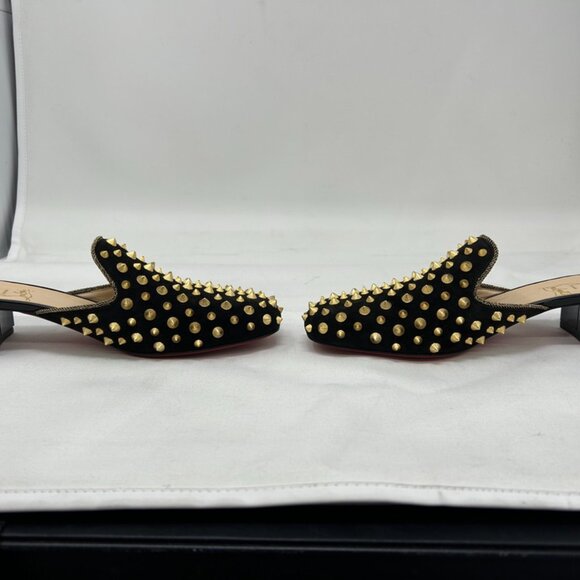 CHRISTIAN LOUBOUTIN Black Suede Mulaconka Spiked Mules Sandals EU 40.5/US 9-9.5 - Picture 8 of 8